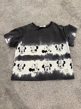 Zara Black & White Minnie Mouse Tie-Dye Tee